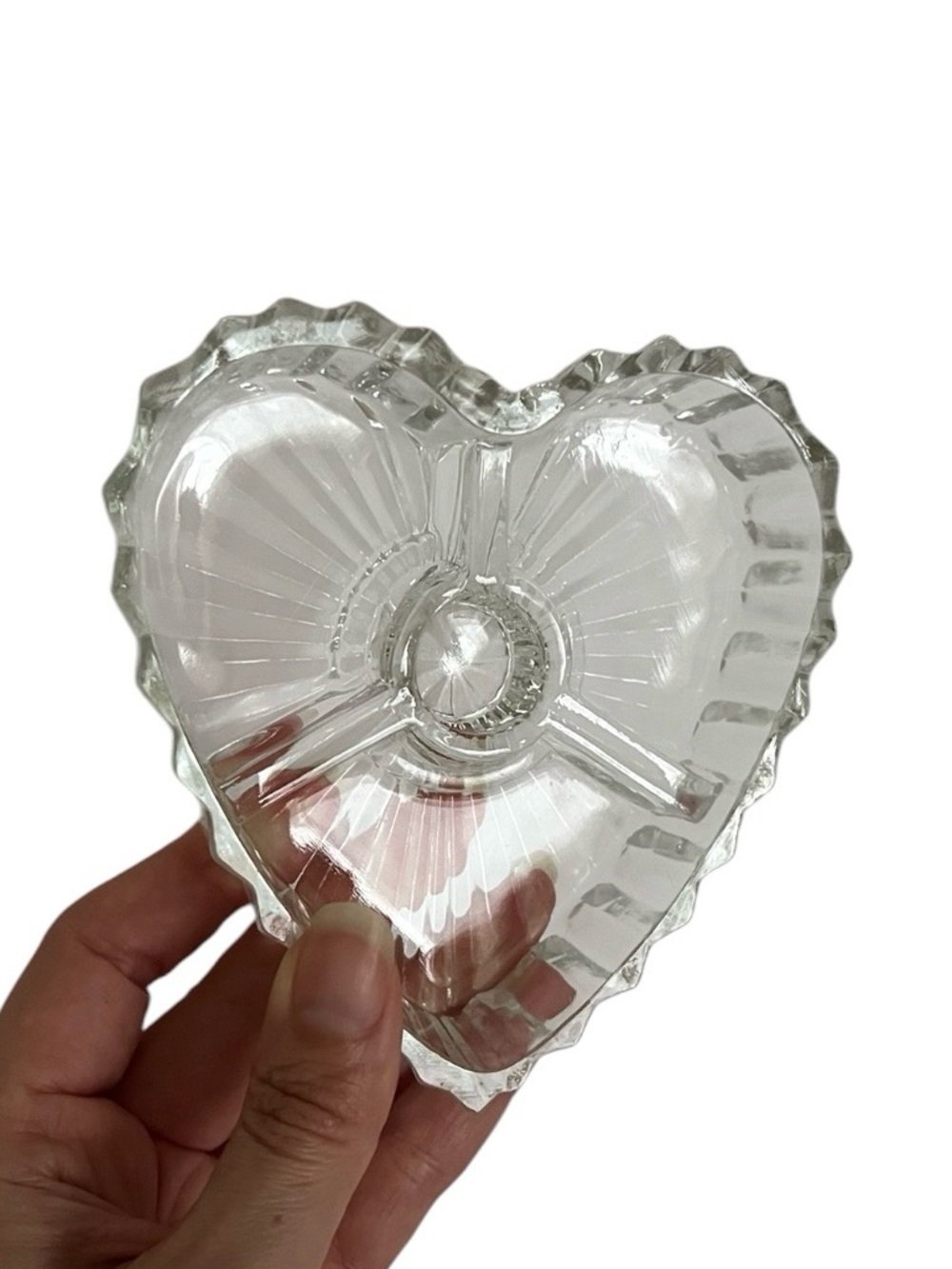 Vintage Glass Heart Shaped Dish Candle Holder Divided Dish